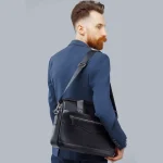 Sac de voyage en cuir étanche noir bandoulière